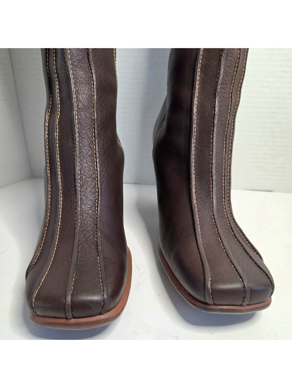 Timberland Uptown Tall Genuine Brown Leather Heeled Boots Side Zip Women’s 9 - Picture 5 of 9
